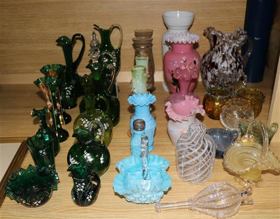 A collection of mixed coloured glassware
